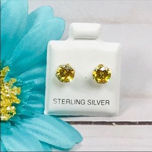 Sterling Silver Earrings Yellow Cubic Zirconia